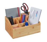 Relaxdays Organiseur de bureau, bambou, 6 compartiments, porte-stylos, rangement, organisation, HLP 14x28x20 cm, naturel