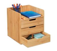 Relaxdays Organiseur de bureau en bambou, 3 tiroirs H33×L30×P31 cm