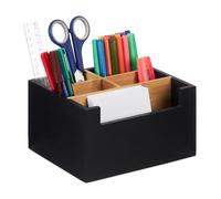 Relaxdays Organiseur de Bureau, Bambou, 5 Compartiments, ustensiles & cosmétiques, Crayons, HxLxP: 9,5x18x15 cm, Noir