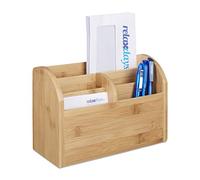 Relaxdays Organiseur de bureau bambou distributeur de bureau espace travail 5 compartiments H x l x P: 15 x 23 x 10 cm, nature