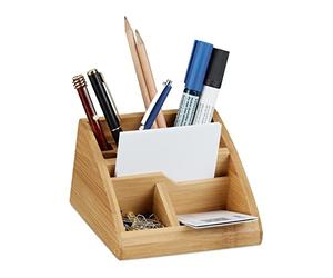 Relaxdays Organiseur de Bureau Bambou Distributeur de Bureau Porte-stylos boîte HxlxP: 9 x 13 x 16 cm, Nature