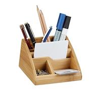 Relaxdays Organiseur de bureau bambou porte-stylos boîte HxlxP: 9 x 12,4 x 15,5 cm, nature