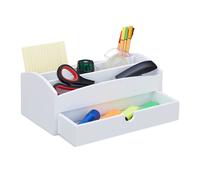 relaxdays Organiseur de bureau blanc Bambou 4 compartiments 27,5 x 15,0 x 11,0 cm
