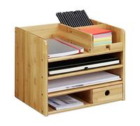 Relaxdays Organiseur de bureau, Compartiments, Bac courrier A4, Tiroirs, Fournitures, Système d’organisation, en bambou, Taille Unique, Nature