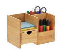 Relaxdays Organiseur de Bureau, tiroir et Surface, 2 Compartiments, Bambou, Porte-Crayons, HLP : 14x20,5x13 cm, Nature