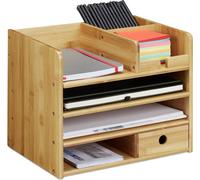 Relaxdays Organiseur de bureau, Compartiments, Bac courrier A4, Tiroirs, Fournitures, Système d’organisation, en bambou, Taille Unique, Nature
