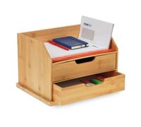 Relaxdays Organiseur de bureau, 2 tiroirs, pour espace de travail, lettres et documents, HLP 24x36x28 cm, bambou, nature