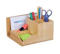 Relaxdays Organiseur de Bureau, Bambou, 7 Compartiments, stylos, Documents, HxLxP: 11x21x19 cm, Range-Crayons, Nature