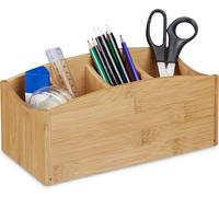 relaxdays Organiseur de bureau en bambou 4 compartiments