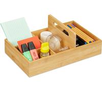 relaxdays 10026125 Organiseur Bambou, pour Le Bureau et Le Domicile, 5 Compartiments, HLP 12,5x32,5x20,5 cm, Naturel
