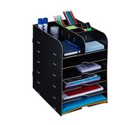 Relaxdays Organiseur de Bureau étagères pour Documents, 12 Compartiments, HxLxP: 34,5 x 25 x 32 cm, Rangement MDF, Noir