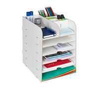 Relaxdays Organiseur de bureau étagères pour documents, 12 compartiments, HxLxP: 34,5 x 25 x 32 cm, Rangement MDF, blanc