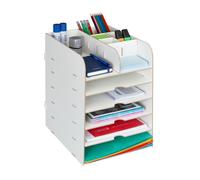 Relaxdays Organiseur de bureau étagères pour documents, 12 compartiments, HxLxP: 34,5 x 25 x 32 cm, Rangement MDF, blanc
