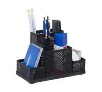 Relaxdays Organiseur de bureau maille métal fournitures rangement stylos carte de visite HxlxP: 11 x 16 x 8 cm, noir