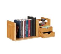 Relaxdays Organiseur de bureau, Organisateur en bambou, bibliothèque, 2 tiroirs, fournitures, HLP 21x80,5x19 cm, nature, 1 élément