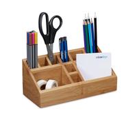 Relaxdays 10020248 Organiseur de bureau bambou 10 compartiments distributeur fournitures bureau HxlxP: 10 x 23 x 10 cm, nature