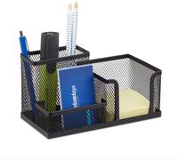 relaxdays Organiseur de bureau noir métal 3 compartiments 18,5 x 9,5 x 10,0 cm