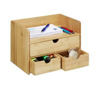 Relaxdays Organiseur de bureau, Organisateur en bambou, compartiments, tiroirs, fournitures, HLP 21 x 30 x 20 cm, nature