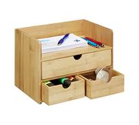 Relaxdays Organiseur de bureau, Organisateur en bambou, compartiments, tiroirs, fournitures, HLP 21 x 30 x 20 cm, nature, Taille Unique