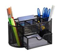 Relaxdays Organiseur de bureau porte-stylos porte-cartes de visite porte bloc-notes tiroir maille métal HxlxP: 10,5 x 22 x 11 cm, noir