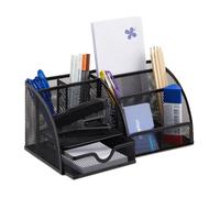 Relaxdays 10022481_46 Organiseur de Bureau stylos Lettres Porte Bloc-Notes Maille métal 6 casiers, Noir, 12,5 x 27,5 x 14 cm