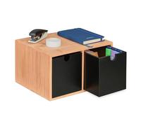 Relaxdays Organiseur de Bureau, Rangement en Bambou, 2 tiroirs, HxLxP : 14,5x24,5x20 cm, Porte-stylos, Nature - Noir