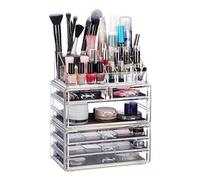 Relaxdays Organiseur de Cosmétiques 6 Tiroirs 22 Casiers Rangement Make-Up Tour à maquillage Acrylique Doré