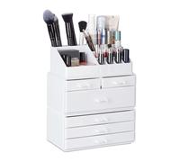 Relaxdays Organiseur de Cosmétiques 6 Tiroirs 22 Casiers Rangement Make-Up Tour à Maquillage Acrylique Blanc