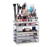 Relaxdays Organiseur de Cosmétiques 6 Tiroirs 22 Casiers Rangement Make-Up Tour à Maquillage Acrylique Doré