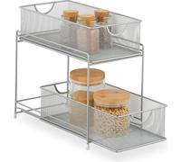 Relaxdays Organiseur pour Placard de Cuisine, 2 corbeilles coulissantes, en métal, H x L x P: 32 x 19 x 35,5 cm, argenté