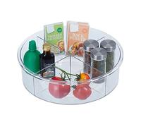 Relaxdays Organiseur de frigo, 4 Compartiments, Rotatif, diamètre 30 cm, pour Cuisine et Salle de Bain, Transparent
