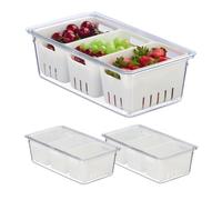 Relaxdays Organiseur de frigo, lot 3, 3X corbeilles, pour Vos Aliments, avec Couvercle, Transparent et Blanc