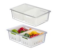Relaxdays Organiseur de frigo, lot 2, 2X corbeilles, pour Vos Aliments, avec Couvercle, Transparent et Blanc