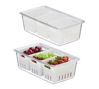 Relaxdays Organiseur de frigo, lot 2, 3X corbeilles, pour Vos Aliments, avec Couvercle, Transparent et Blanc