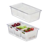 Relaxdays Organiseur de frigo, lot 2, 3x corbeilles, pour vos aliments, avec couvercle, transparent et blanc