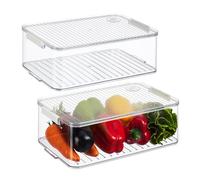 Relaxdays Organiseur de frigo, lot 2, avec Couvercle et Date, H x L x P : 10,5 x 21 x 33 cm, Transparent