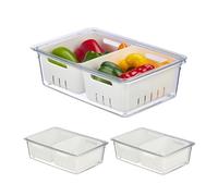 Relaxdays Organiseur de frigo, lot 3, 2X corbeilles, pour Vos Aliments, avec Couvercle, Transparent et Blanc