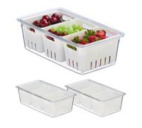 Relaxdays Organiseur de frigo, lot 3, 3X corbeilles, pour Vos Aliments, avec Couvercle, Transparent et Blanc