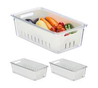 Relaxdays Organiseur de frigo, lot 3, Corbeille, pour Vos Aliments, avec Couvercle, Transparent et Blanc