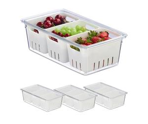 Relaxdays Organiseur de frigo, lot 4, 3X corbeilles, pour Vos Aliments, avec Couvercle, Transparent et Blanc