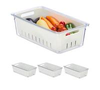 Relaxdays Organiseur de frigo, lot 4, Corbeille, pour Vos Aliments, avec Couvercle, Transparent et Blanc