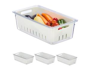 Relaxdays Organiseur de frigo, lot 4, Corbeille, pour Vos Aliments, avec Couvercle, Transparent et Blanc