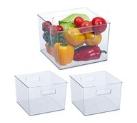 Relaxdays Organiseur de frigo pour Vos Aliments, Lot de 3, Rangement, avec poignées, H x L x P : env. 15,5x21x21 cm, Transparent