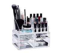 Relaxdays 10024646_50 Organiseur Maquillage 4 Tiroirs Support Cosmétiques Rouge à Lèvres Vernis à Ongles Acrylique Transparent, Résine, Standard