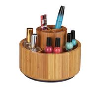 Relaxdays Organiseur de maquillage, bambou, rotatif sur 360 degrés, rond, pour pinceaux, rouge à lèvres D: 20 cm, nature