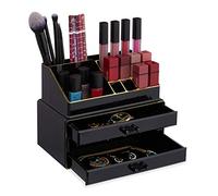 Relaxdays Organiseur de maquillage, boîte rangement Make up avec tiroirs, support empilable, noir/doré