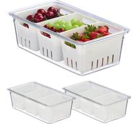 Relaxdays Organiseur de frigo, lot 3, 3X corbeilles, pour Vos Aliments, avec Couvercle, Transparent et Blanc