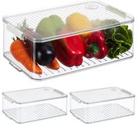Relaxdays Organiseur de frigo, lot 3, avec Couvercle et Date, H x L x P : 10,5 x 21 x 33 cm, Transparent
