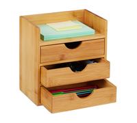 Relaxdays organiseur de table de bureau, rangement, 3 tiroirs, pour les ustensiles bureau, bambou, 21x20x13 cm naturel