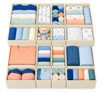 Relaxdays Organiseur de tiroir, beige | 16 pièces, pour commode IKEA Hemnes, 3 tailles, pour table à langer